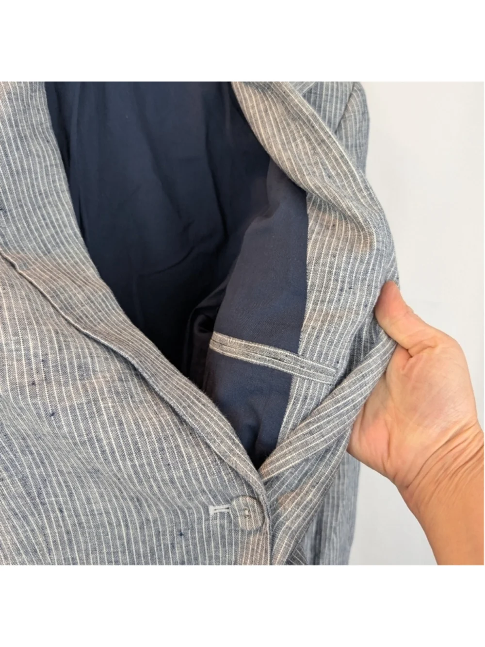 Everlane 100% Linen Blazer Jacket Striped Navy Lined Oversized Size 4 new no tag